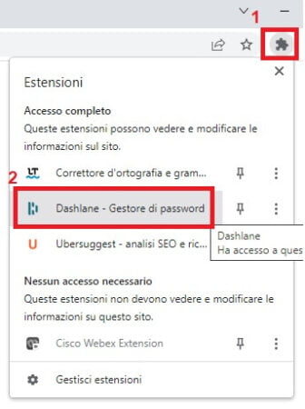 Attiva Dashlane in chrome