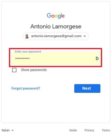 Remplissage automatique du mot de passe Gmail