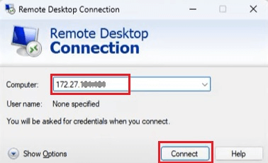 remote desktop connection to the computer in VPN