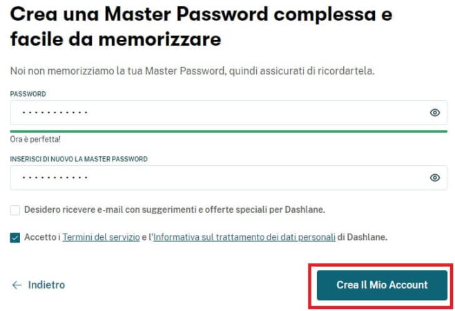 Crea account Dashlane