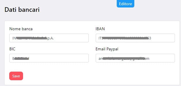 Inserimento dei dati bancari