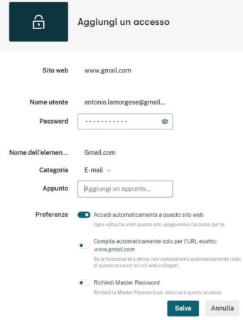 inserimento primo accesso a Gmail
