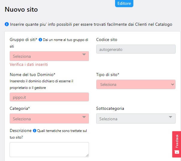 Inserisci il tuo blog o sito web