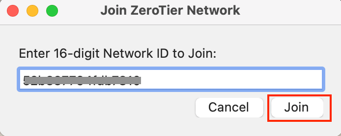 Insira o ID de rede e junte-se ao computador para ingressar na VPN