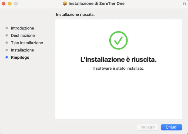 Installazione di ZeroTier completata