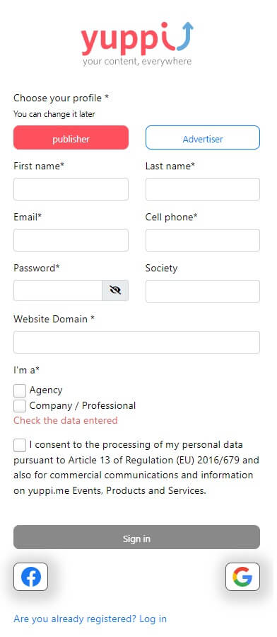 Registration form