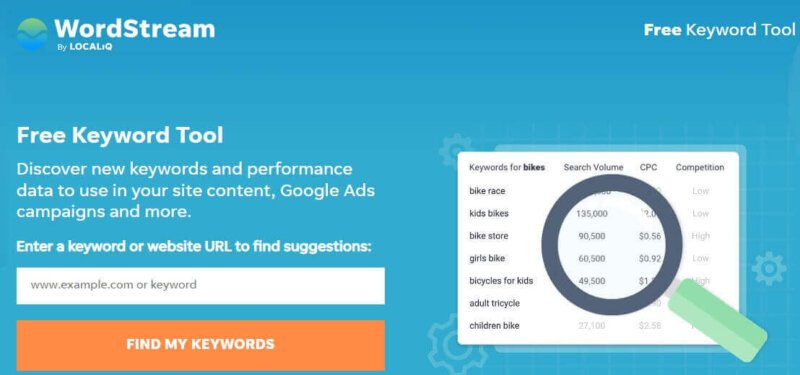 Home page WordStream. Il keyword tool seo gratuito.