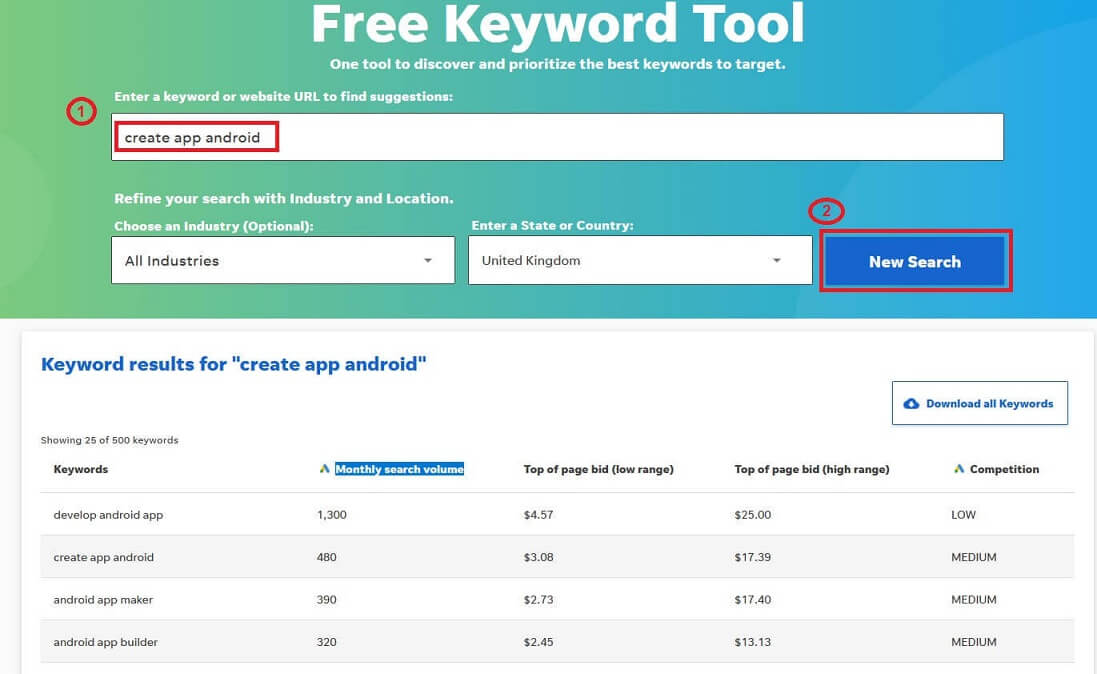 Perform a new search to refine the analysis of results returned by WordStream