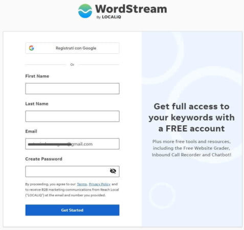 Ottieni accesso illimitato a WordStream. Il keyword tool seo gratuito.