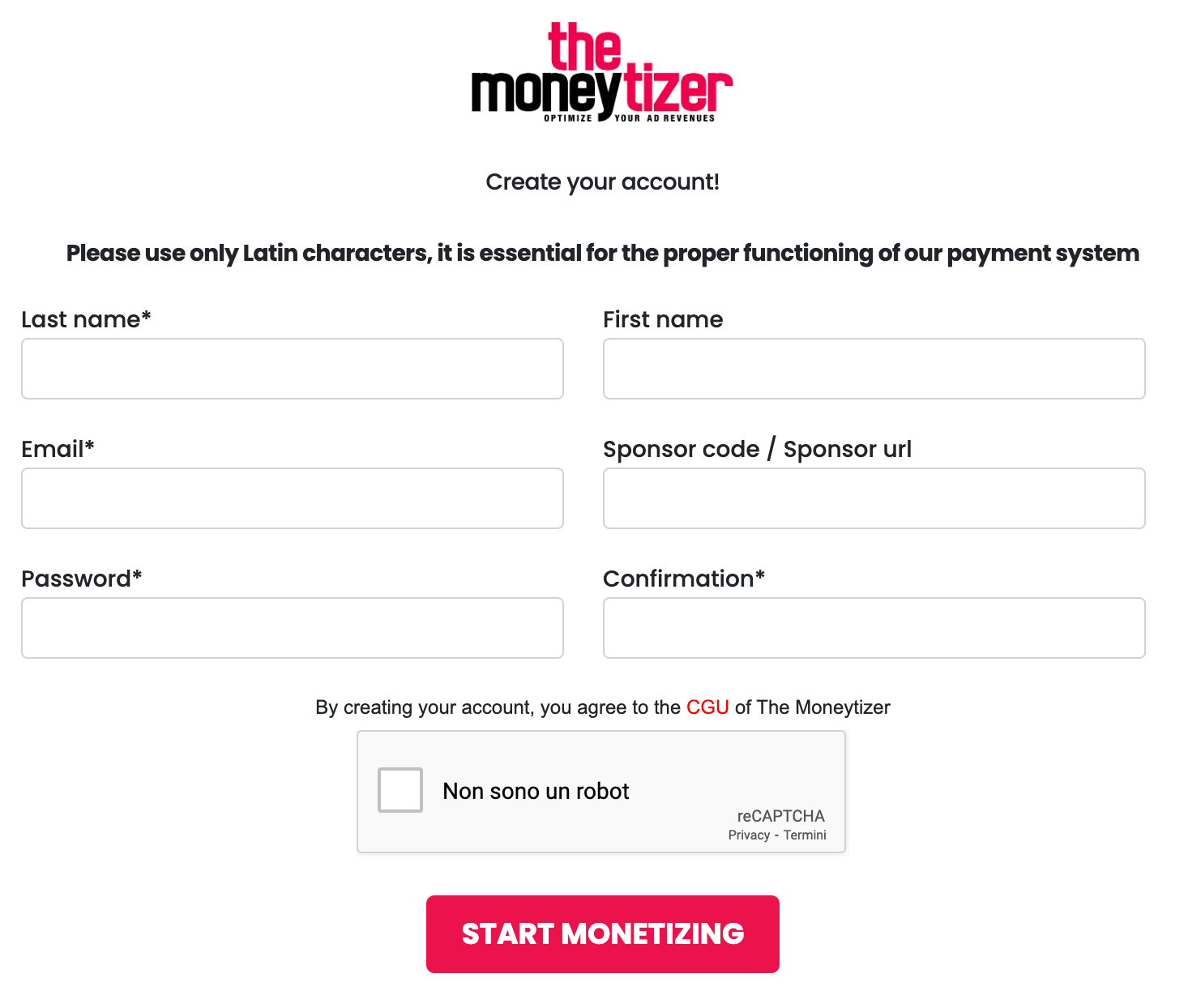 créer un compte avec themoneytizer