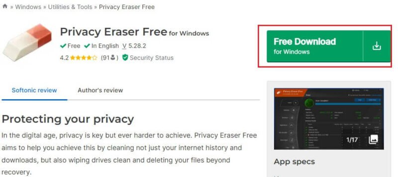 Laden Sie Privacy Eraser FREE herunter