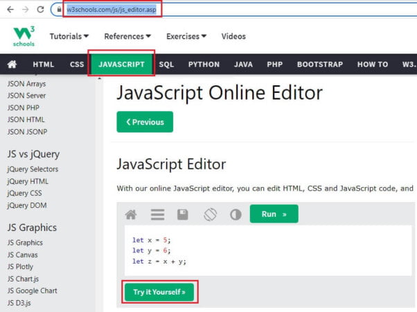 W3Schools: Editor Javascript online