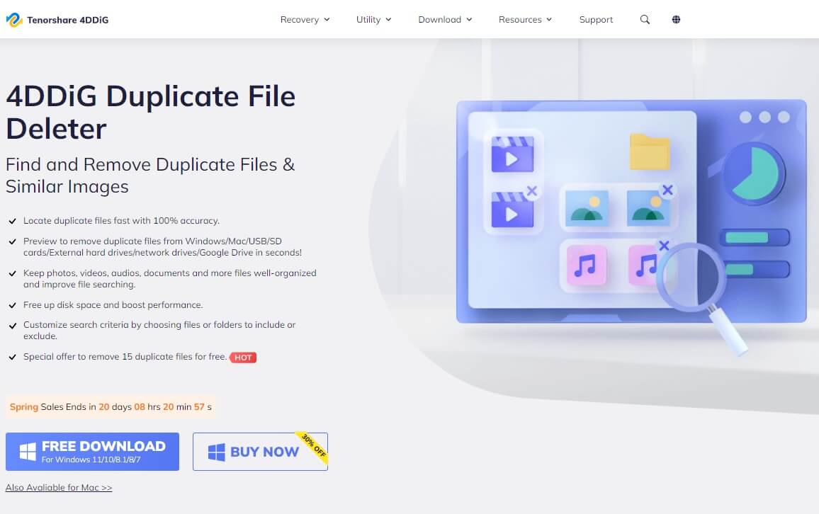 Home page "4DDiG Duplicate File Deleter"