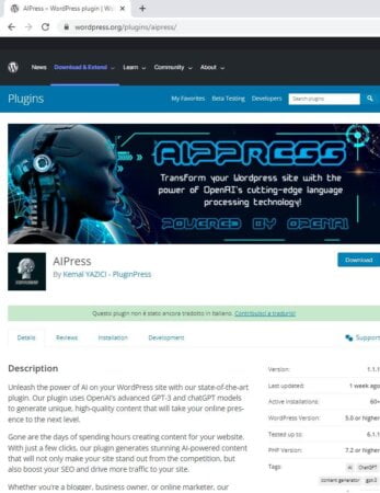 Il plugin "AIPress" di WordPress