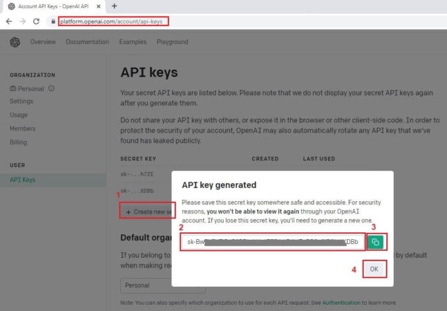 Crea "Secret Key" per accedere a OpenAI e ChatGPT
