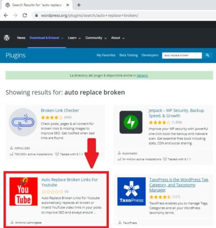 Il plugin "Auto Replace Broken Links For Youtube"