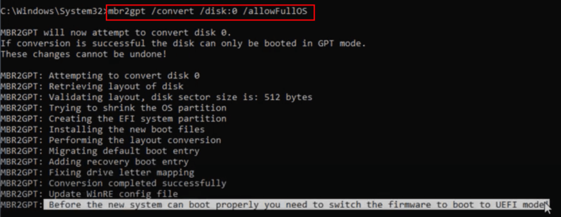 mbr2gpt /convert command