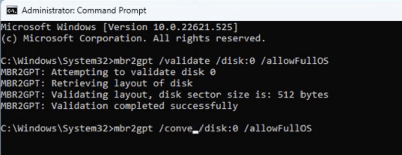 mbr2gpt /validate command