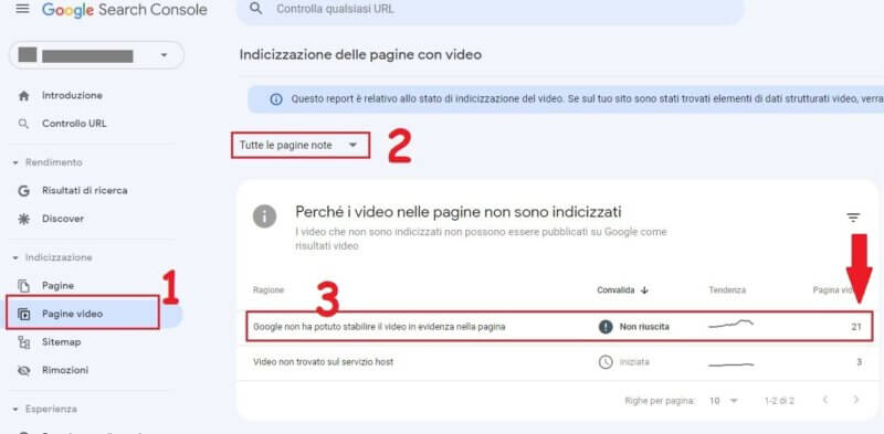 Link video non trovati rilevati da Google Search Console