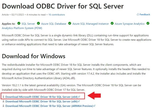 Download Microsoft ODBC Driver per SqlCmd