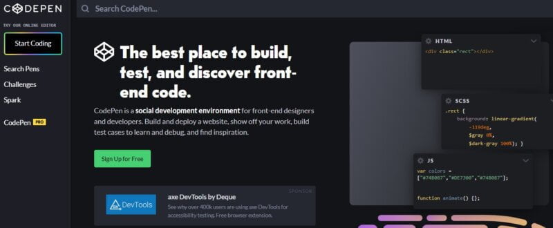 Home page CodePen