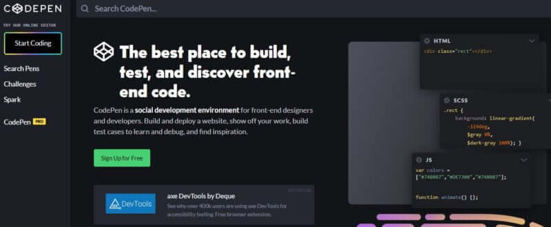 Home page CodePen