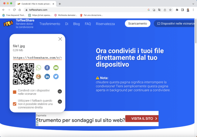 Condividere e inviare file con ToffeeShare