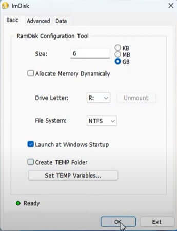 crie um disco virtual com imdisk toolkit