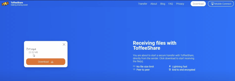 Scaricare il file condiviso con ToffeeShare