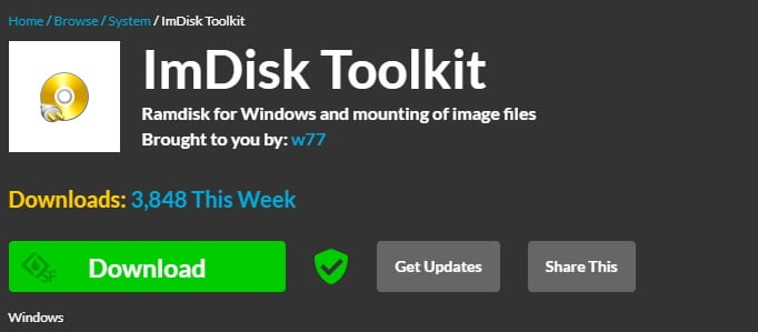 Téléchargez et installez imDisk Toolkit