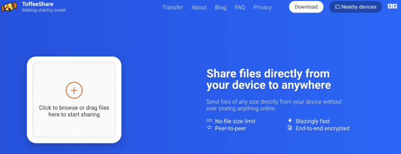 ToffeeShare Home page