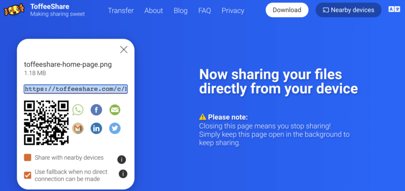 ToffeeShare sharing files