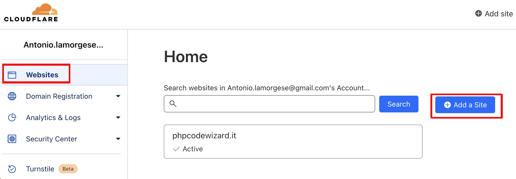 Add a site in Cloudflare