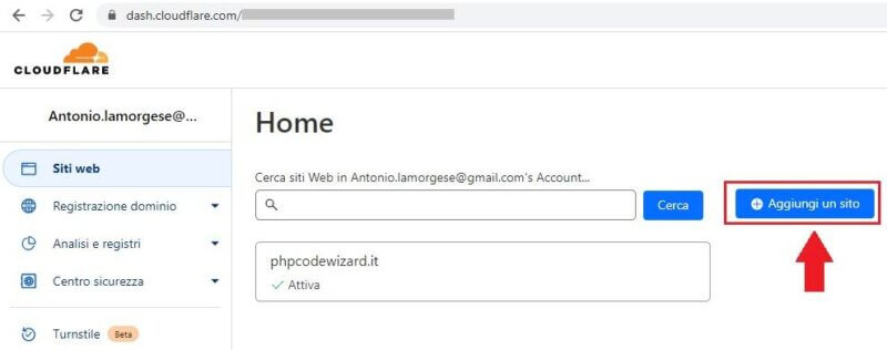 Aggiungi un sito web su Cloudflare