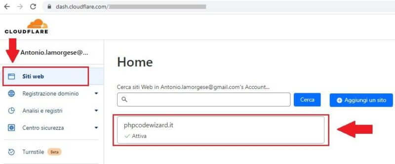 Gestione di un sito web su cloudflare