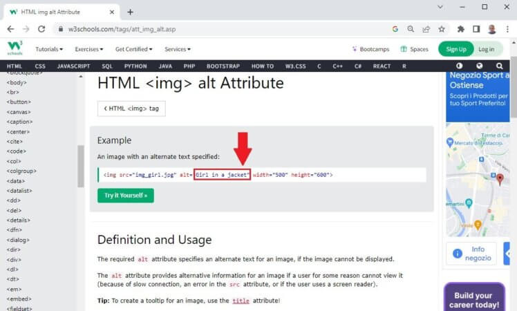 Impostazione attributo ALT del tag HTML IMG 