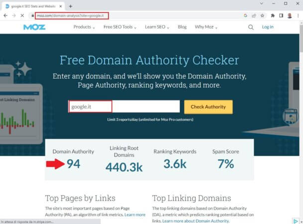 Domain Authority sito web