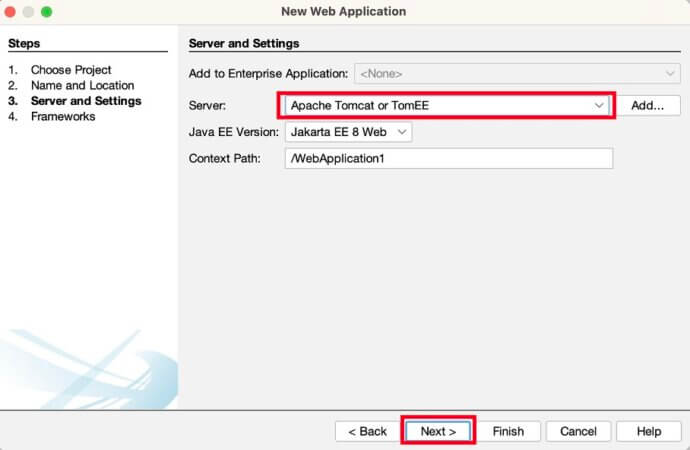 Imposta il server web apache Tomcat in Netbeans