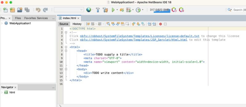 Codice sorgente creato da Netbeans