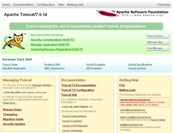 Apache Tomcat Correttamente avviato