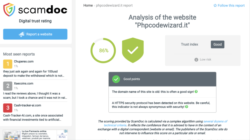 Esito valutazione e verifica siti fraudolenti con scamdoc