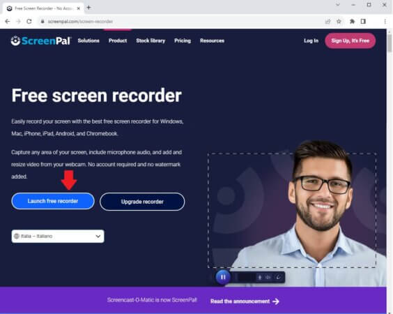 clicca sul pulsante "Launch Free Recorder" per scaricare il software pilota sul PC