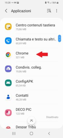 Accedi alle impostazioni dell'App Chrome per rimuovere virus da Android