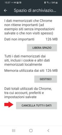 Cancella tutti i dati memorizzati in Chrome. Avrai la certezza di rimuovere virus da Android rapidamente.