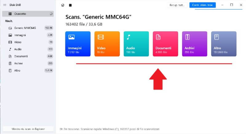 Scegli il tipo di file da recuperare cliccando sul box relativo.