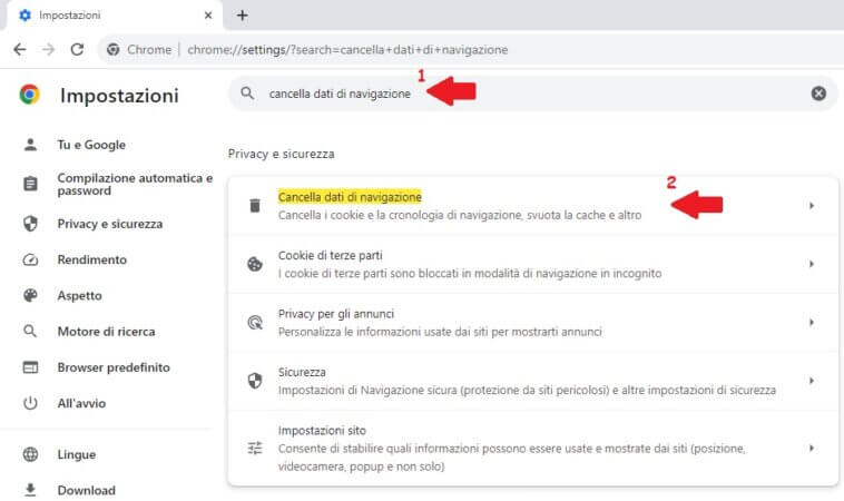 Cancella, periodicamente, i dati relativi alla navigazione