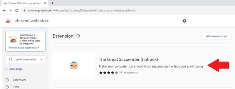 Utilizza l'estensione "The Great Suspender" per liberare la memoria occupata da schede inattive