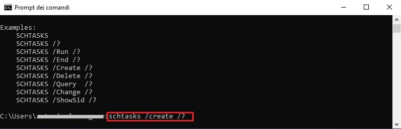 Come richiamare l'help del comando schtasks