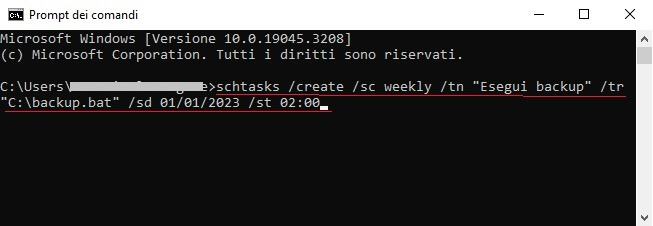 Come pianificare backup settimanali con il comando schtasks