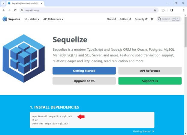 Installare sequelize con il gestore di pacchetti NodeJS